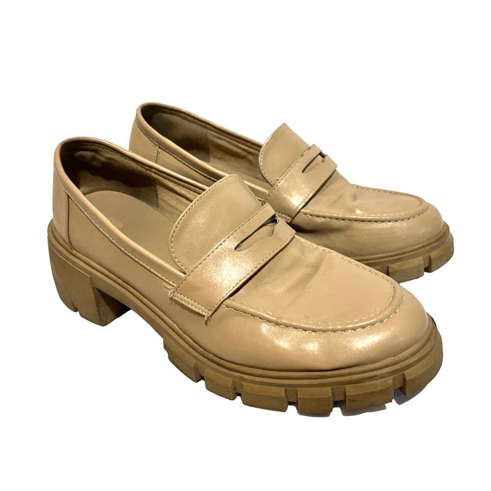 Cushionaire Women's Platform Chunky‎ Penny Loafers Beige sz 10 Grunge Academia